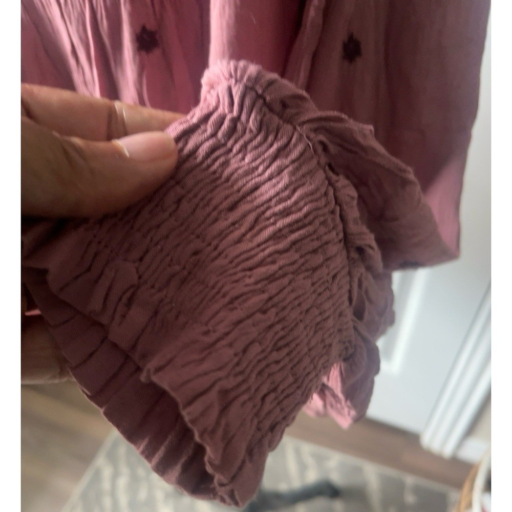 City Chic Mauve Embroidered Peasant Boho Blouse Smocked Cuffs Medium NWT - Picture 7 of 8